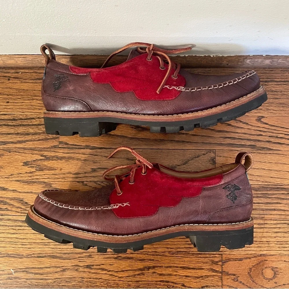 John Fluevog Angel Boat Shoes Little Wing Size 10 Leather Lace Up Chunky loafers